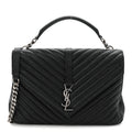 Sheepskin Matelasse Chevron Monogram Large College Satchel Black