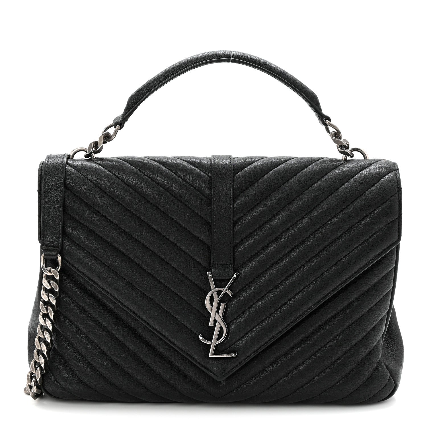 Sheepskin Matelasse Chevron Monogram Large College Satchel Black