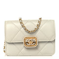Calfskin Strass Quilted Clutch With Chain Flap Light Grey