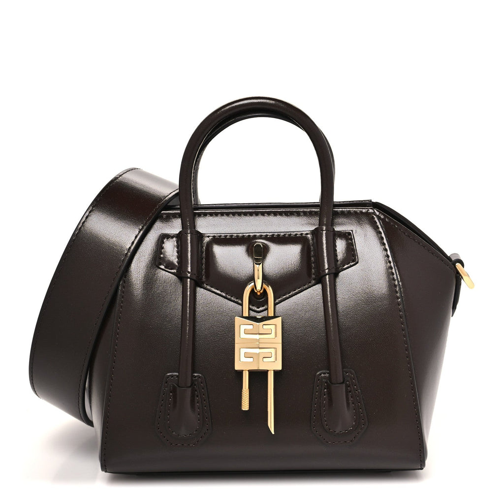Box Calfskin Toy Lock Antigona Shoulder Bag Ebony Brown