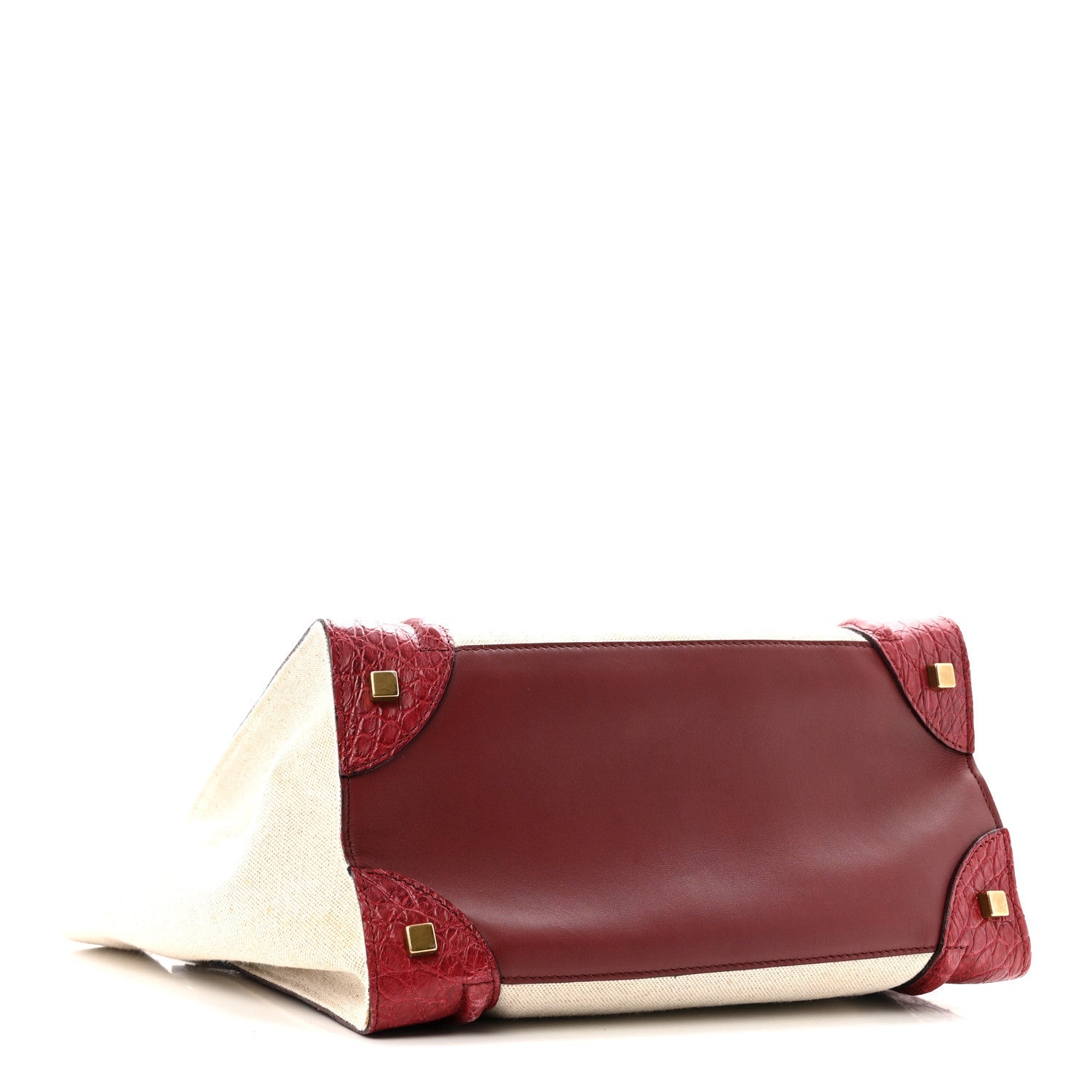 Canvas Crocodile Embossed Bi-Color Mini Luggage Beige Red
