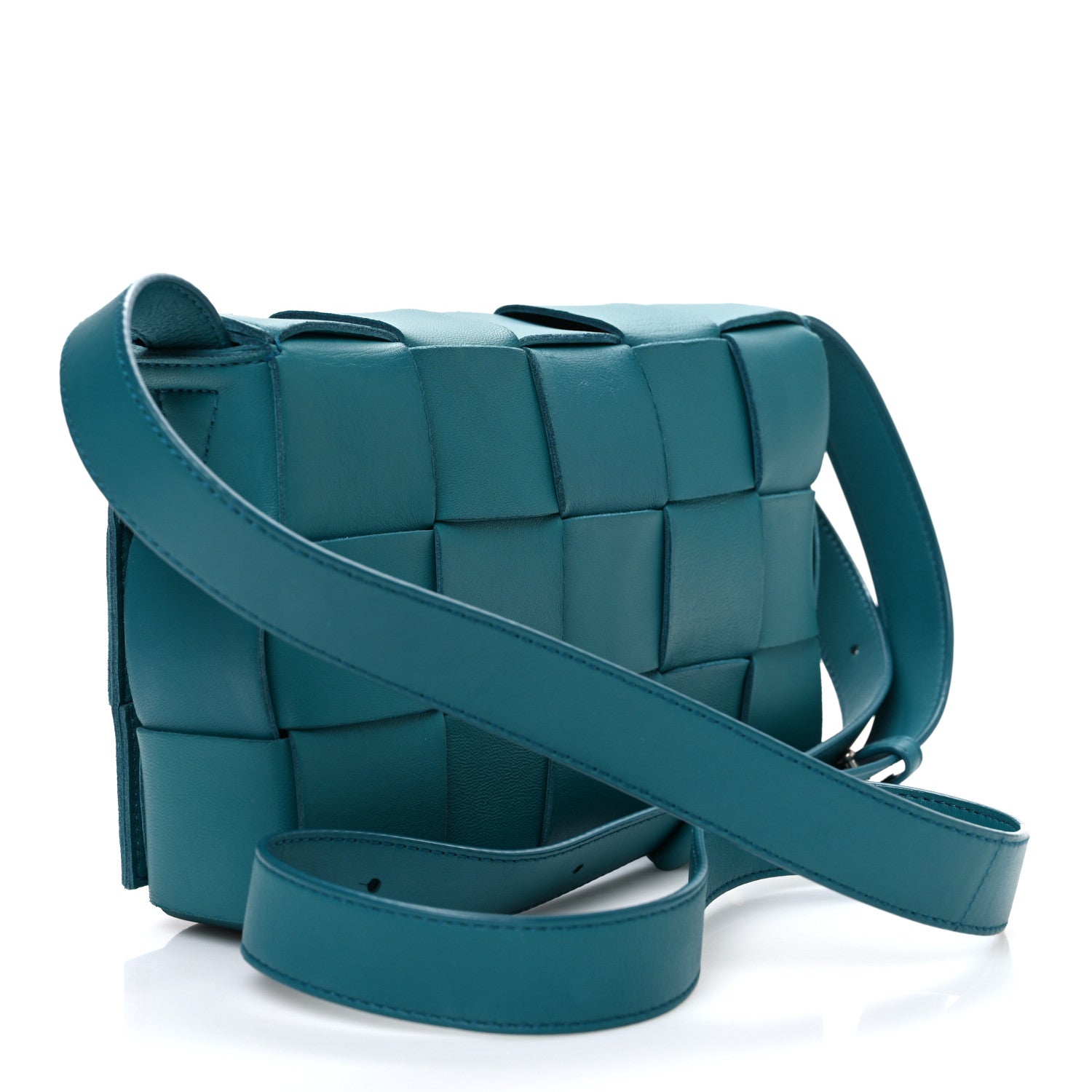 Lambskin Maxi Intrecciato Cassette Crossbody Bag Petrol Blue