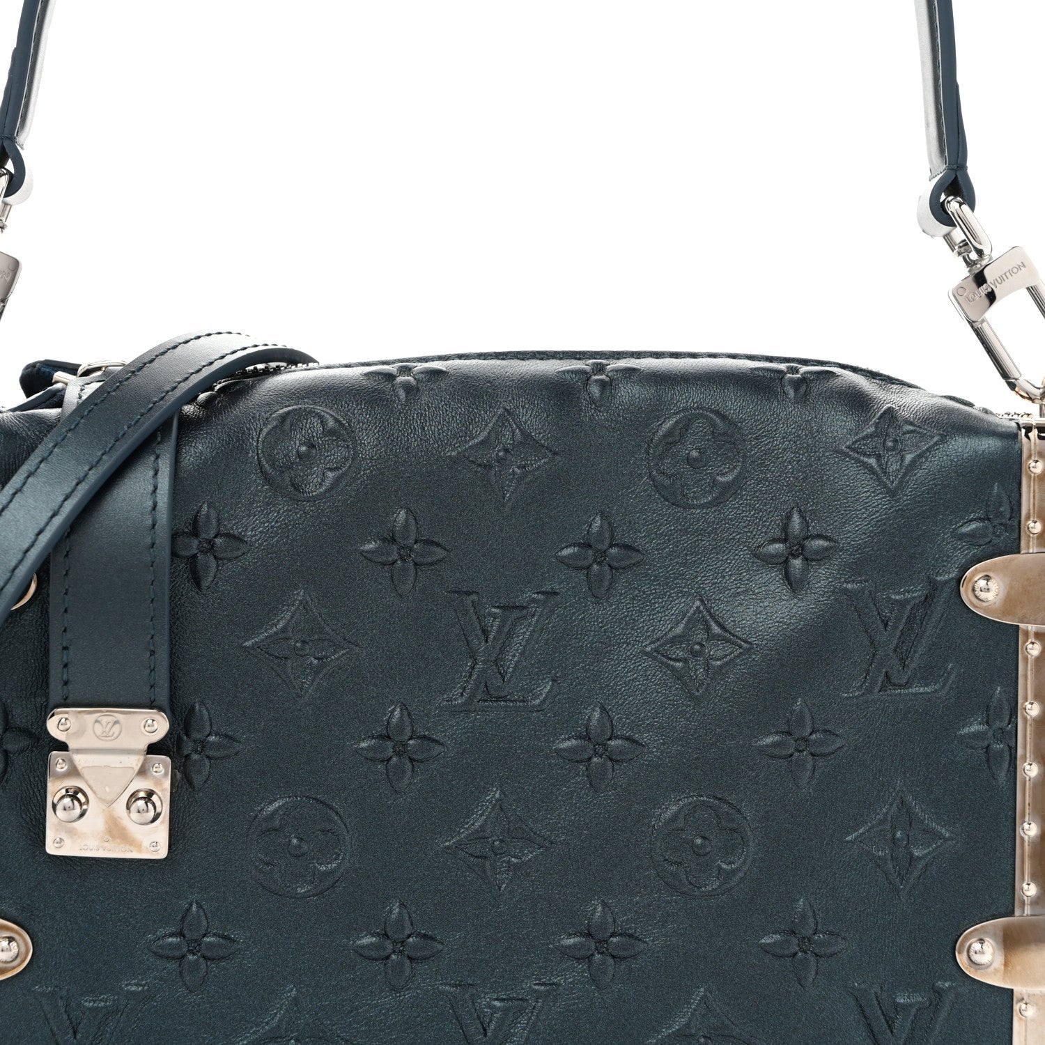 Calfskin Debossed Monogram Side Trunk Moon Bleu