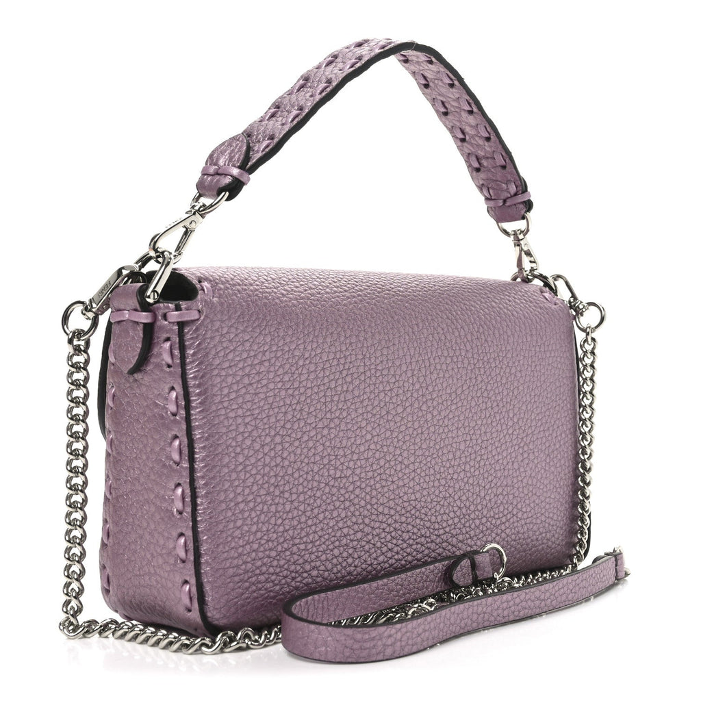 Metallic Cuoio Roma Sellerissima Nappa Sintetica Tape Stitch Mini Baguette Rosa Placca Argento
