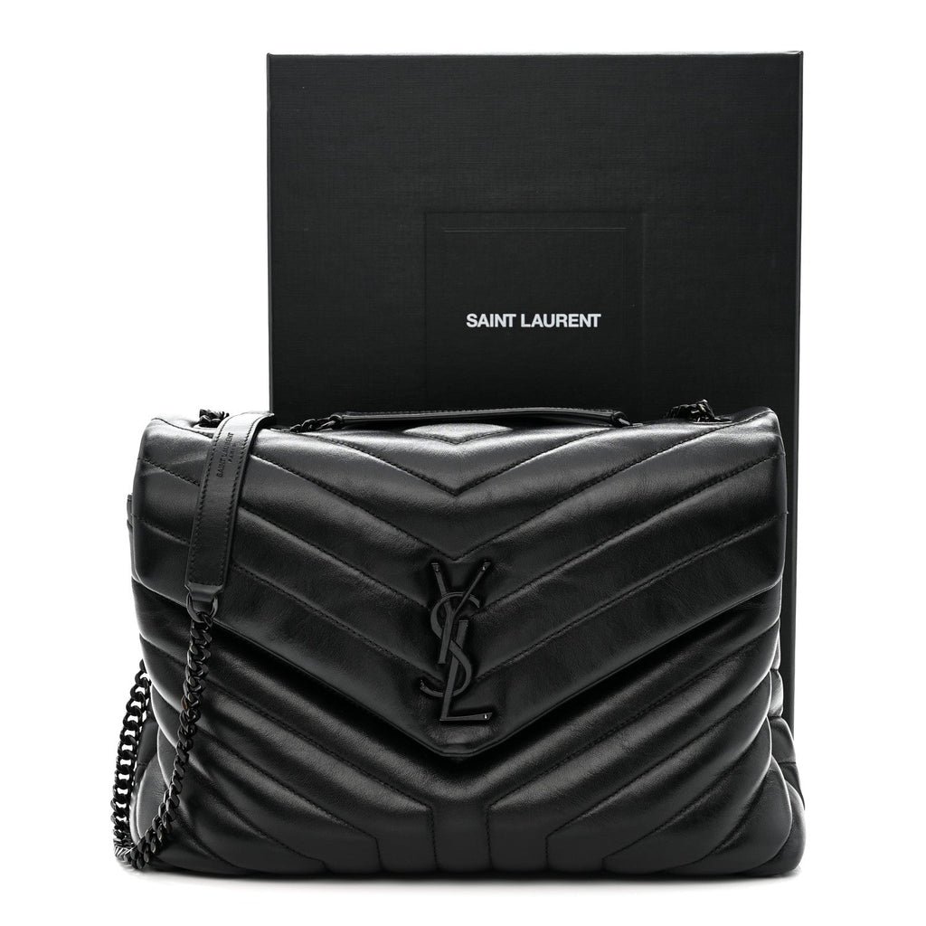 Calfskin Y Quilted Monogram Monochrome Medium Loulou Chain Satchel Black
