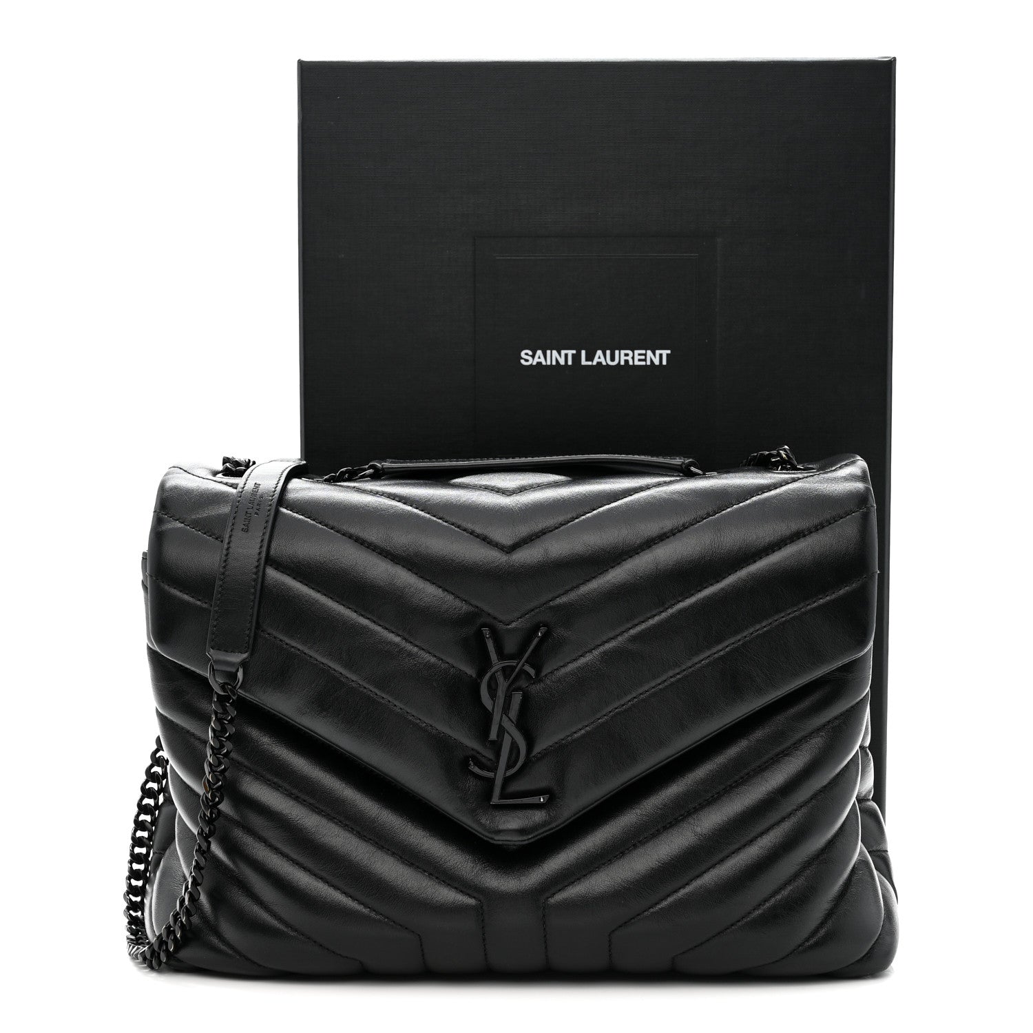 Calfskin Y Quilted Monogram Monochrome Medium Loulou Chain Satchel Black