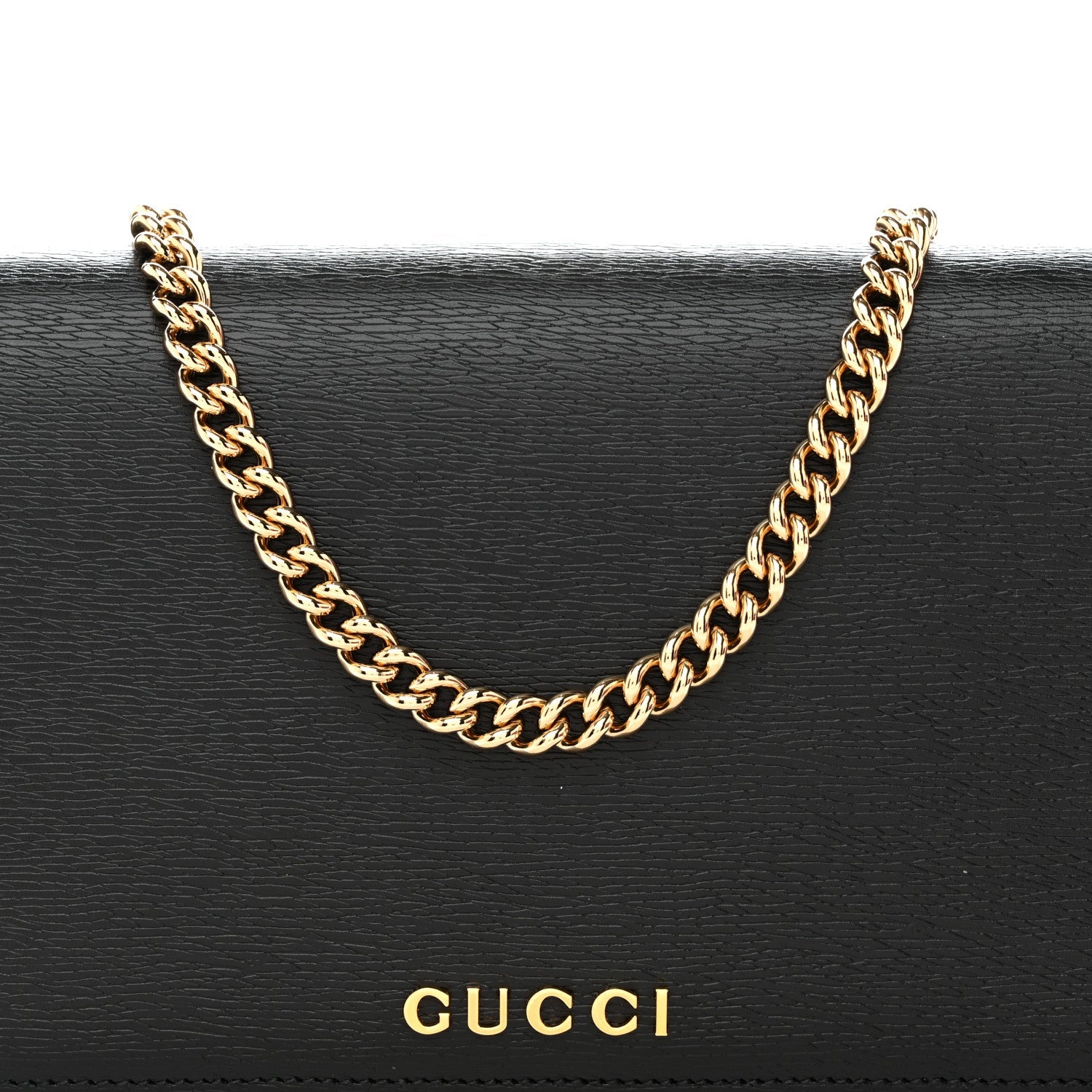 Textured Calfskin Script Logo Wallet On Chain Black