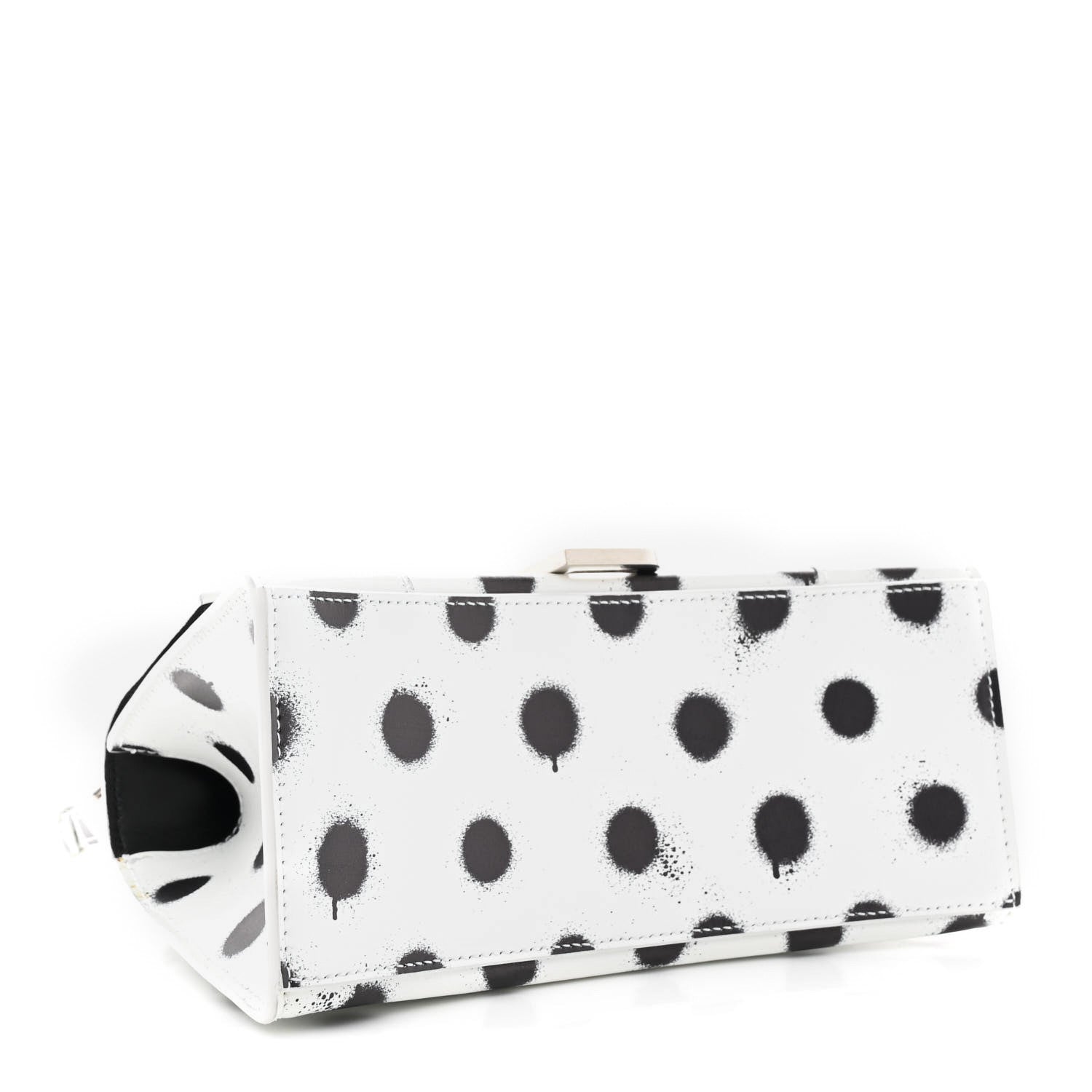 Smooth Calfskin Spray Polka Dot Small Hourglass Top Handle Bag White Black