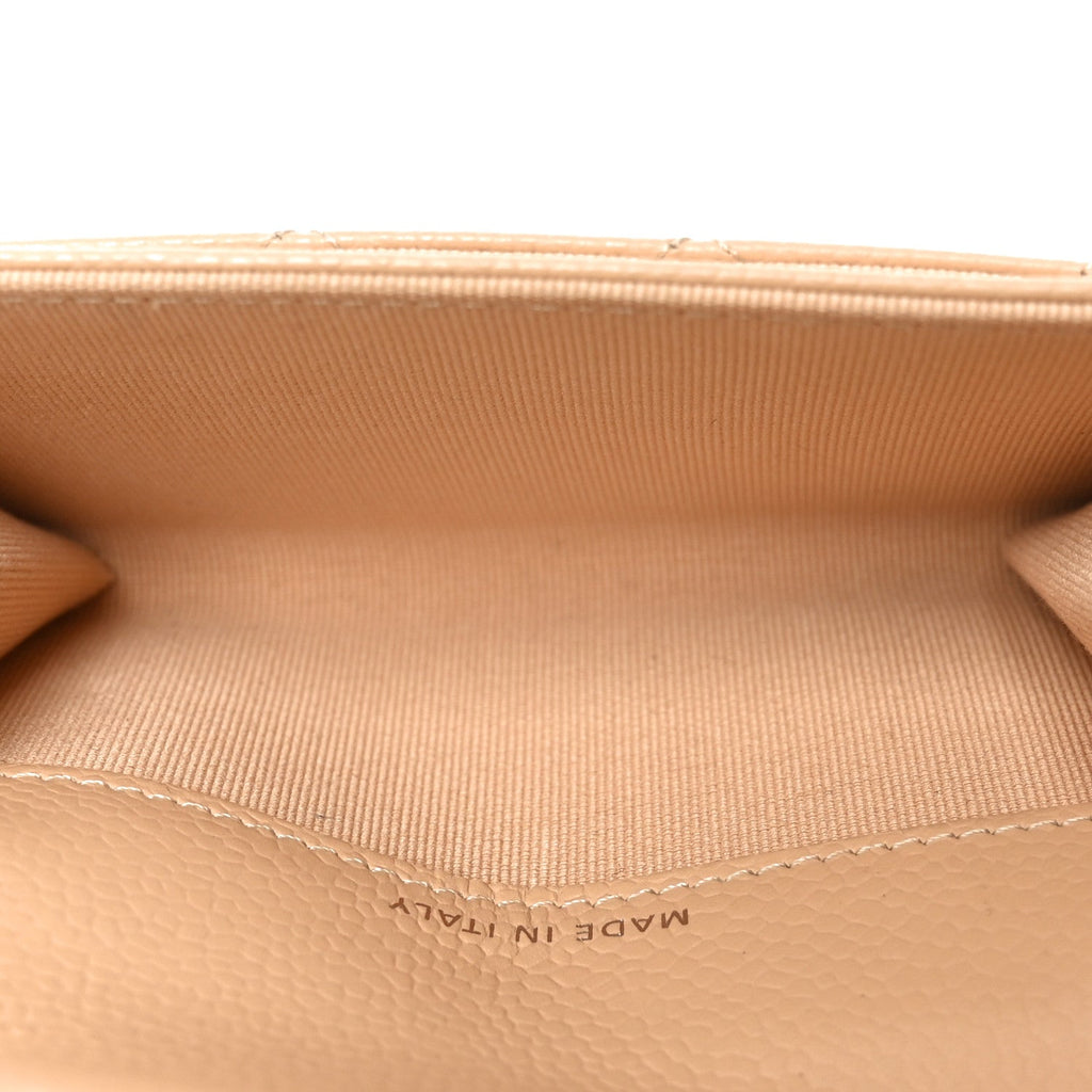 Caviar Quilted Flap  Holder Wallet Beige