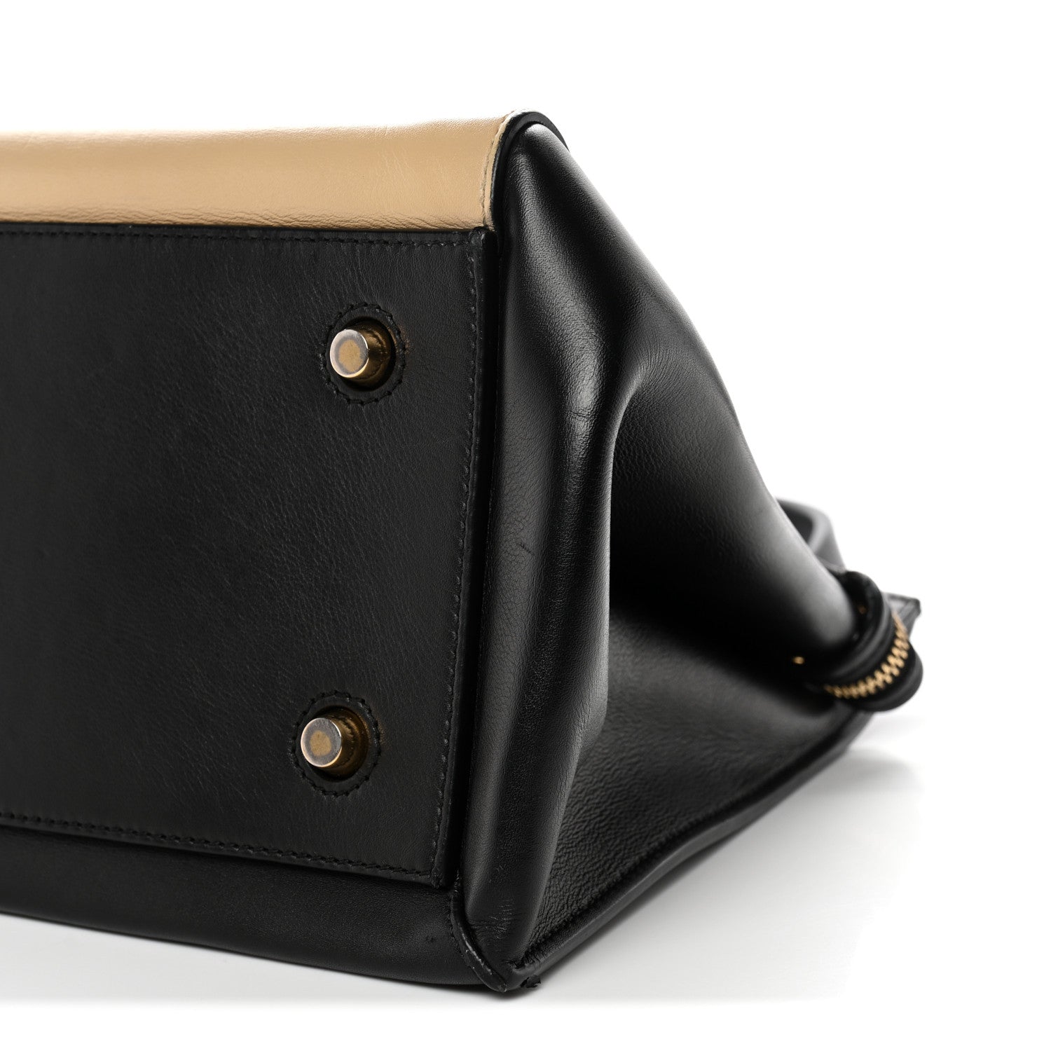 Smooth Calfskin Medium Bi-Color Edge Shoulder Bag Black Beige