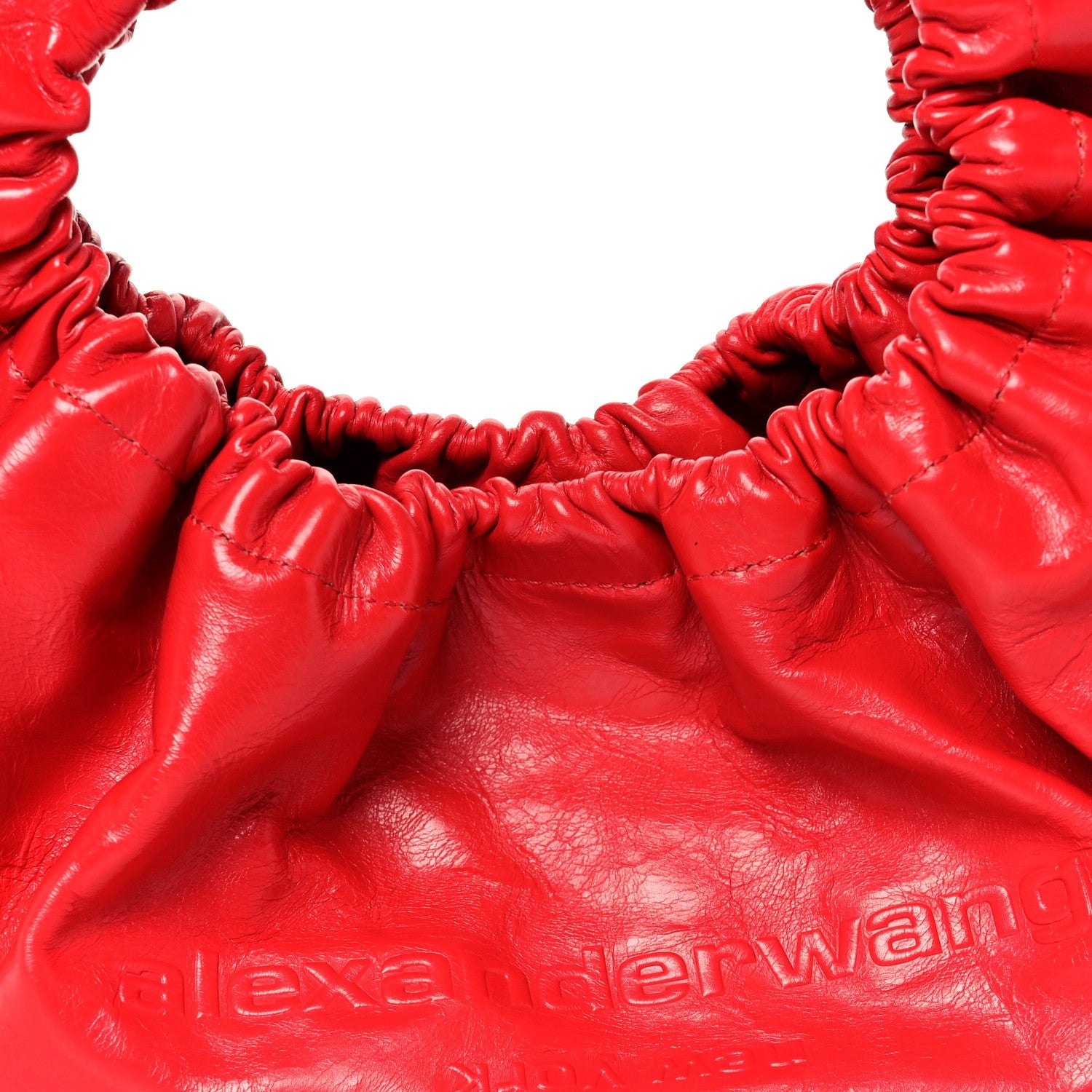 Crackle Patent Calfskin Small Handle Crescent Bag Flame Red
