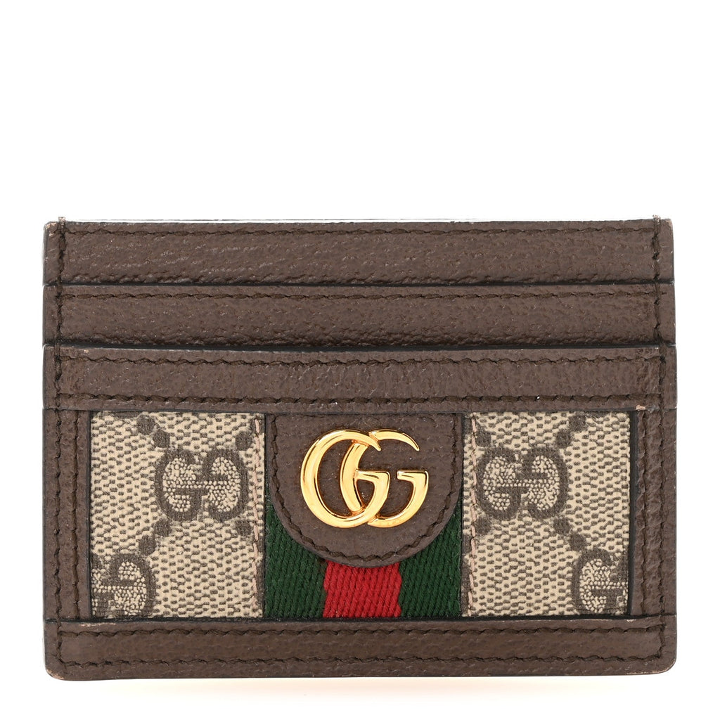 GG Supreme Monogram Textured Dollar Calfskin Ophidia  Holder Beige Ebony New Acero
