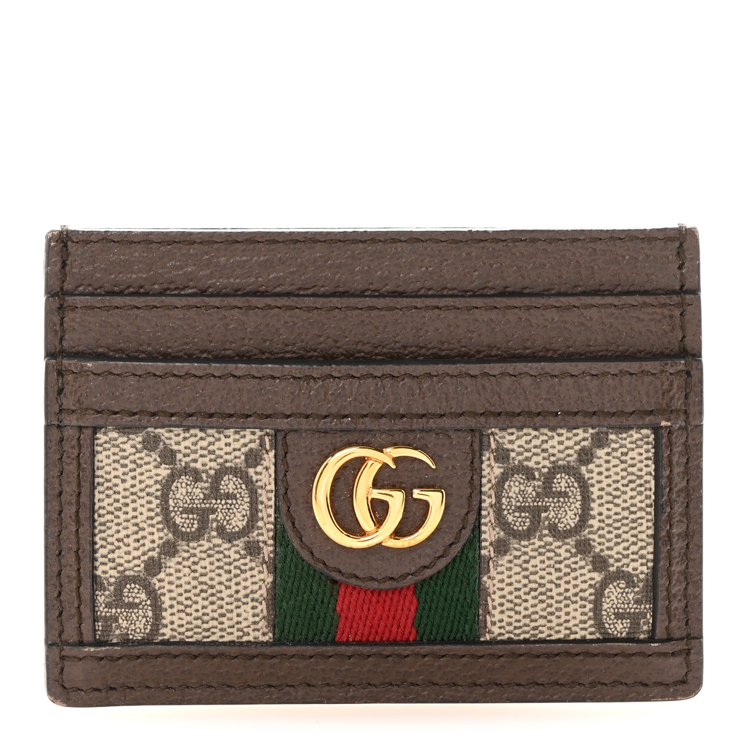GG Supreme Monogram Textured Dollar Calfskin Ophidia  Holder Beige Ebony New Acero