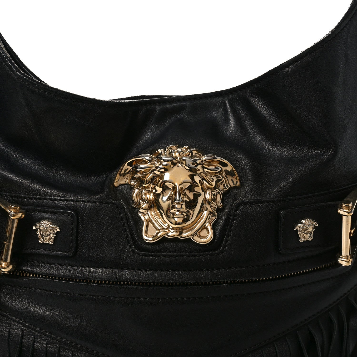 Calfskin Palazzo Fringe Shoulder Bag Black