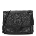 Crinkled Calfskin Matelasse Monogram Medium Niki Chain Satchel Black
