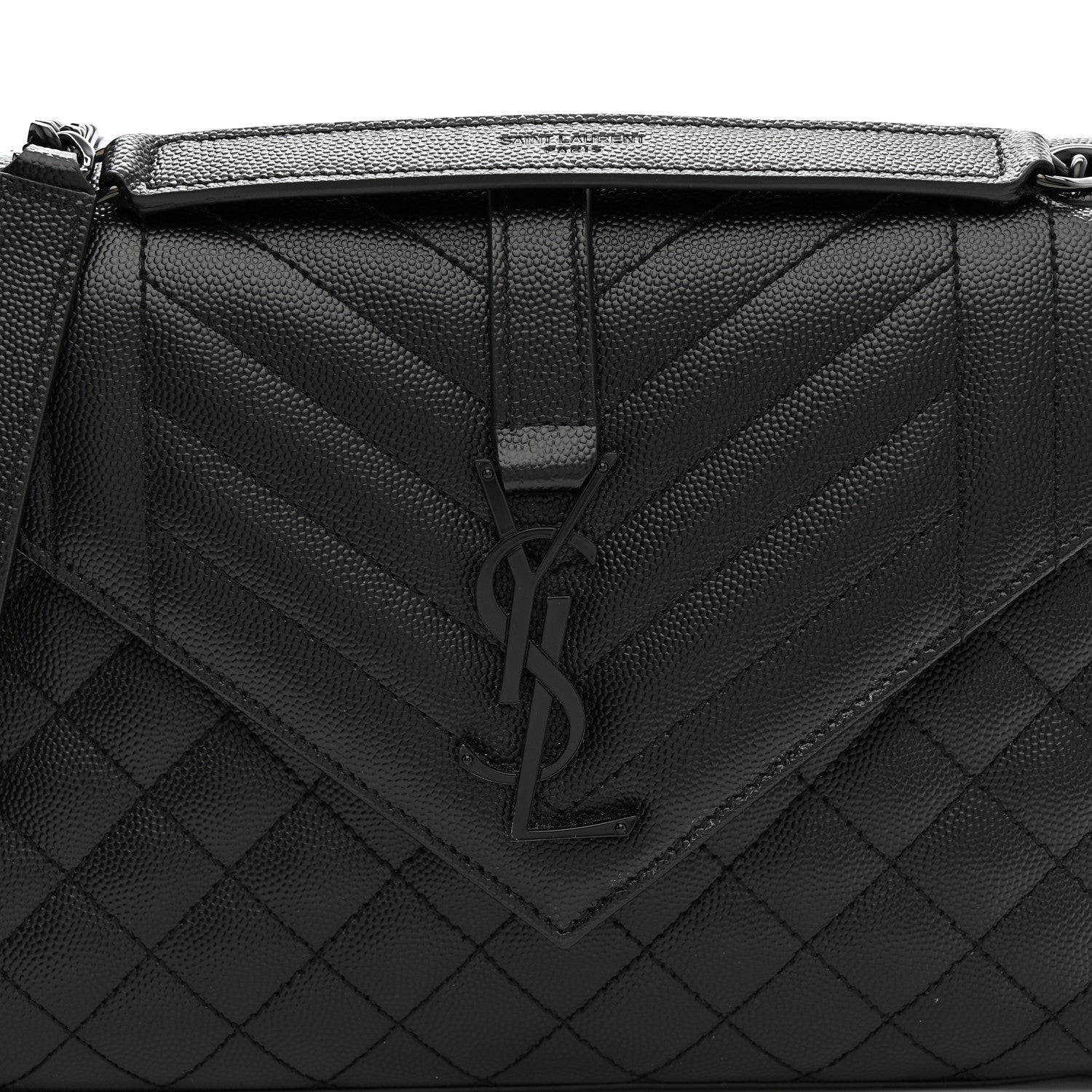 Grain De Poudre Textured Mixed Matelasse Triquilt Medium Monogram Monochrome Satchel Black