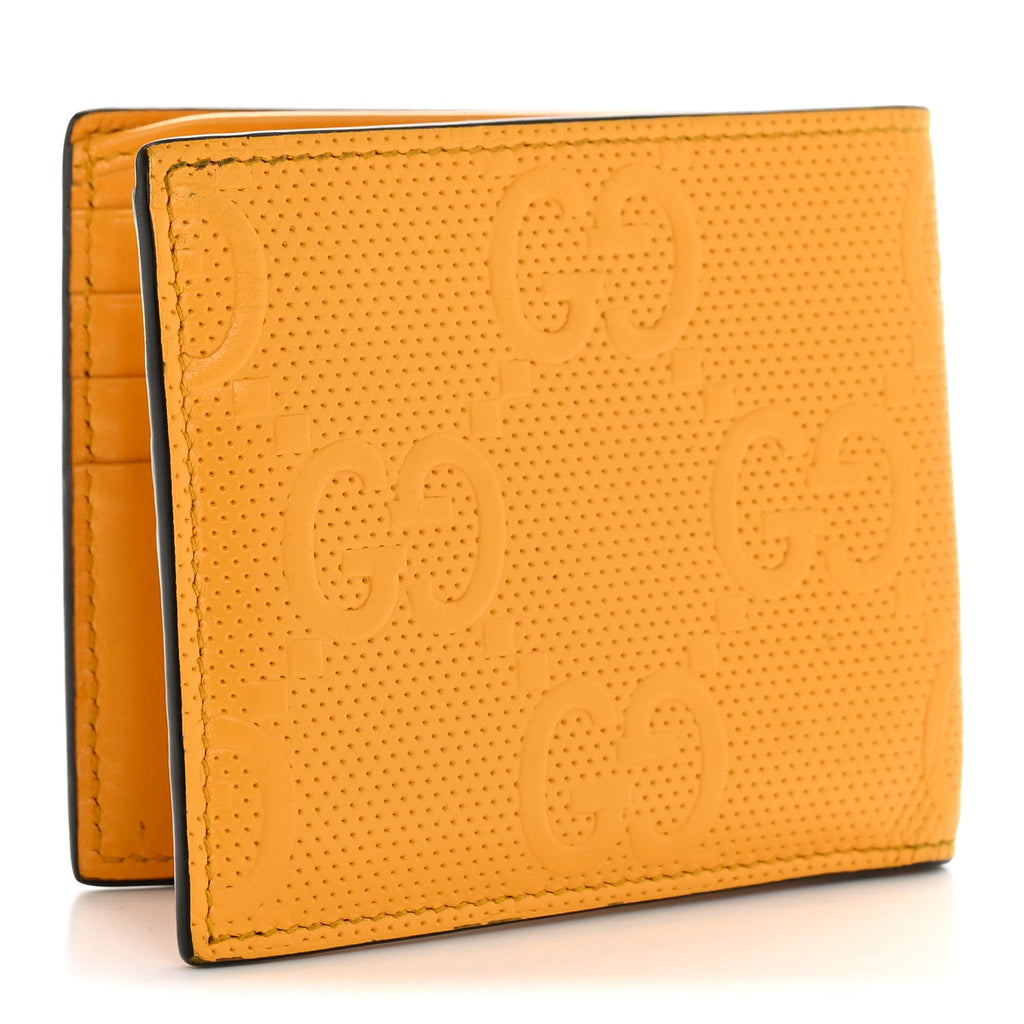 Calfskin GG Tennis Embossed Bi-Fold Wallet Yellow Tangerine