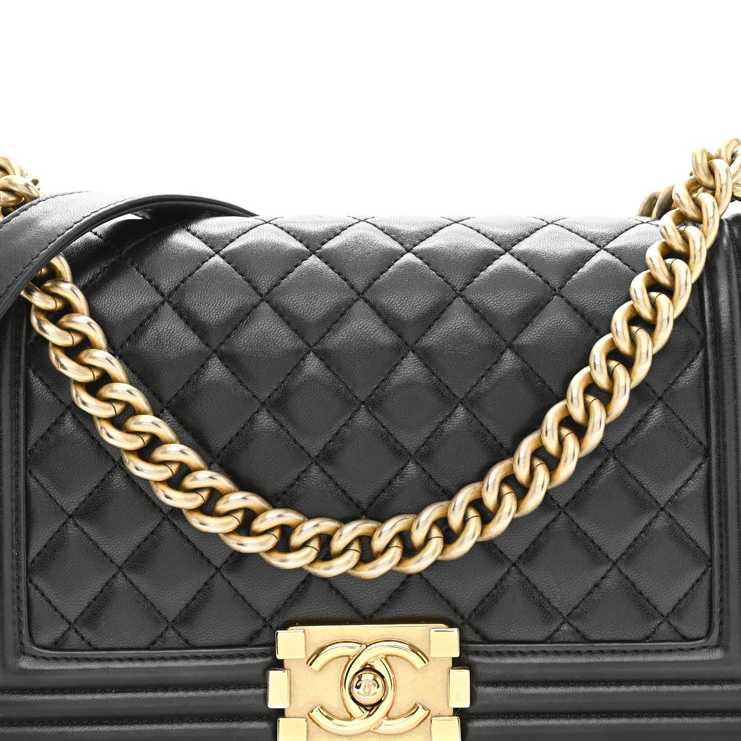 Lambskin Quilted Medium Boy Flap Black