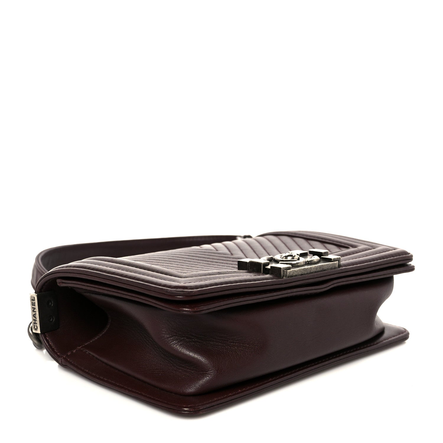 Calfskin Chevron Quilted Small Boy Flap Burgundy