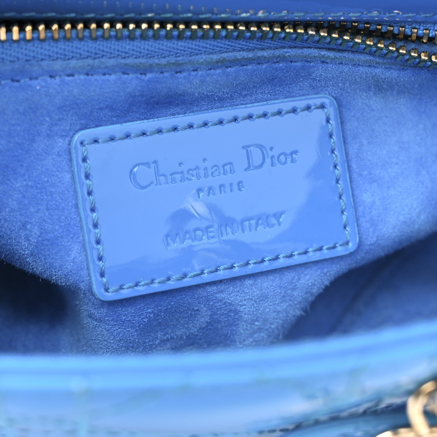 Patent Cannage Mini Lady Dior Blue