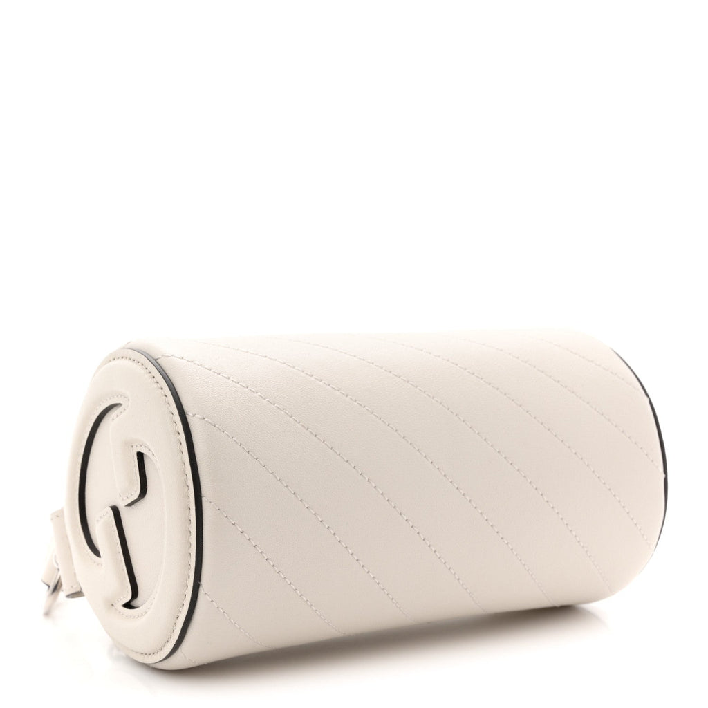Sakai Be Green Calfskin Diagonal Stitched Mini Blondie Barrel Shoulder Bag Mystic White