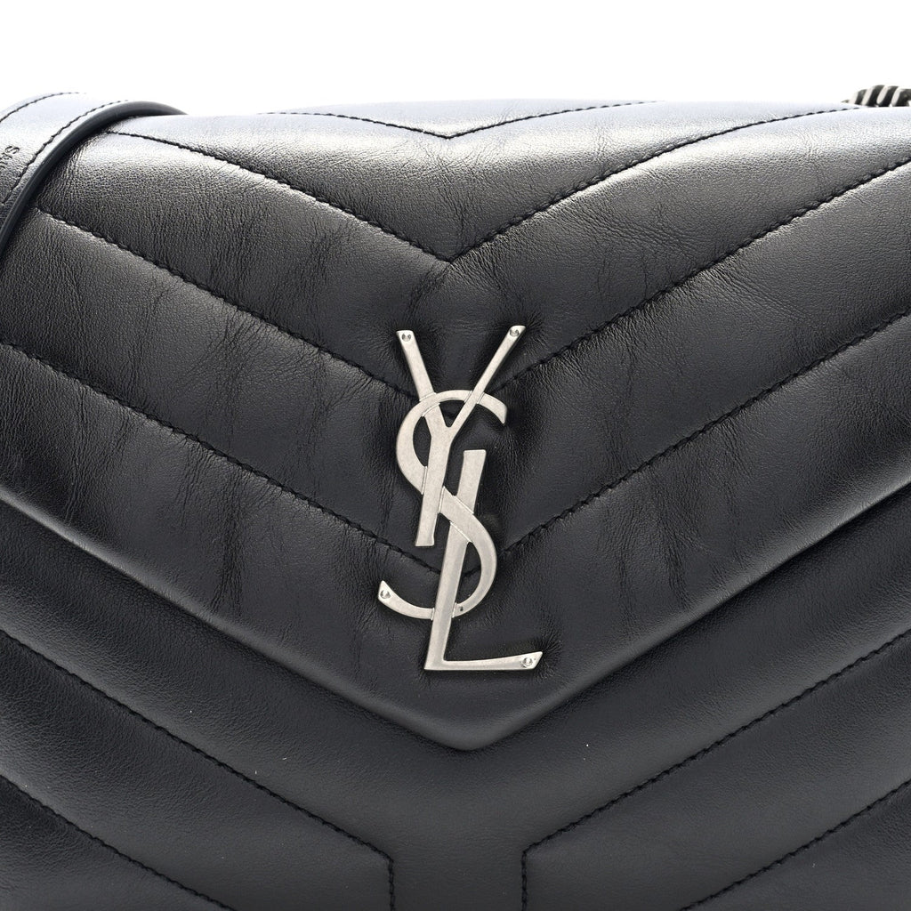 Calfskin Y Quilted Monogram Small Loulou Chain Satchel Black