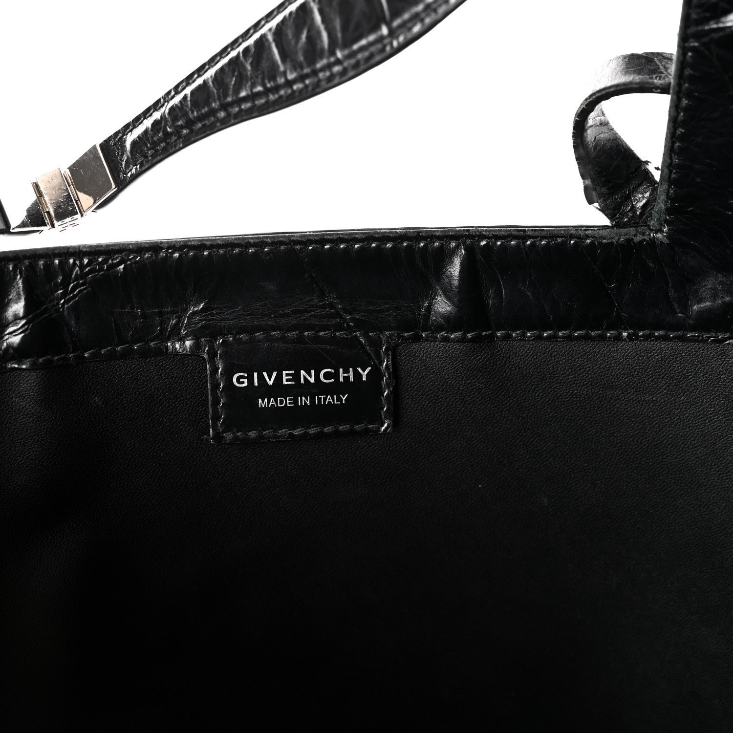 Calfskin Crocodile Embossed Large Cut Out Shoulder Bag Black