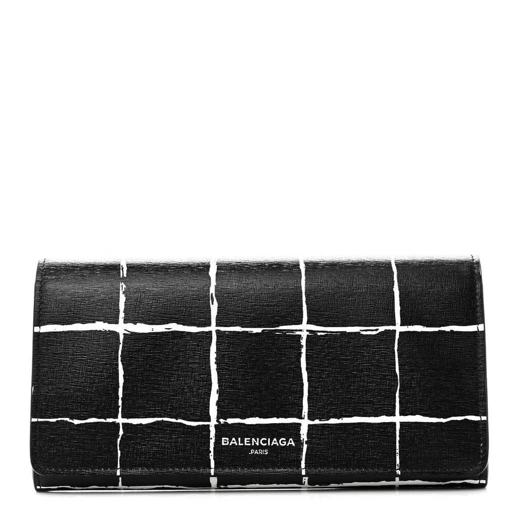 Saffiano Square Check Wallet Black White