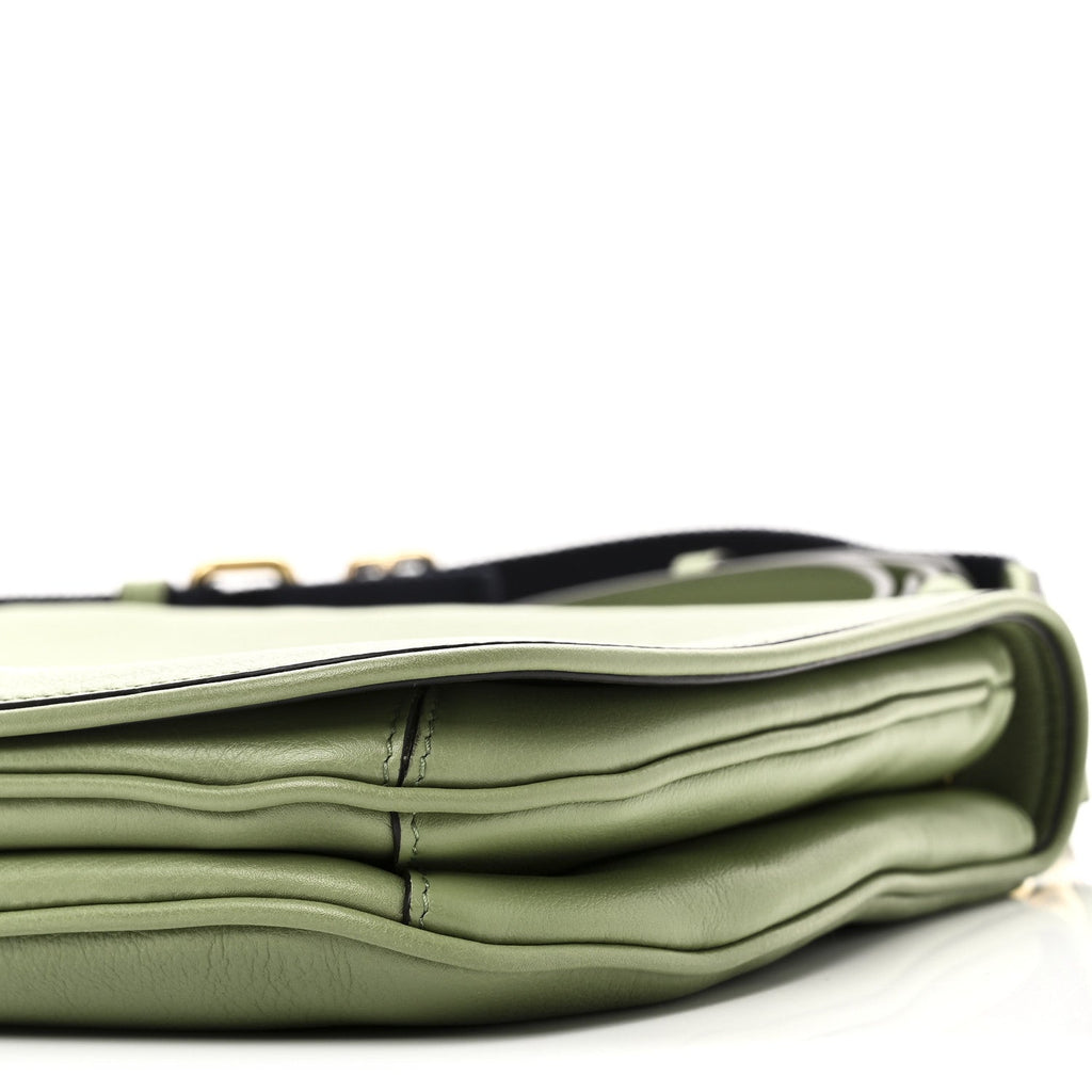 Roxy Calfskin Web Medium Blondie Top Handle Shoulder Flap Bag Salamander Green