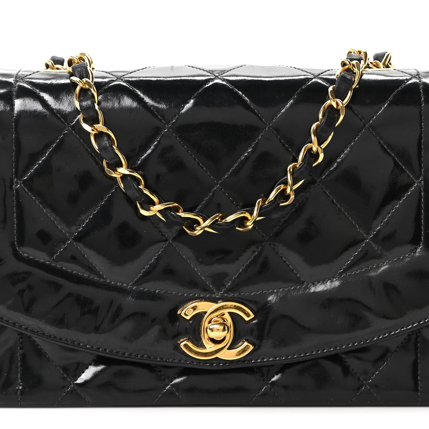Patent Quilted Small Diana Flap Black