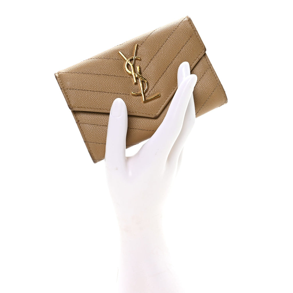 Grain De Poudre Matelasse Chevron Small Monogram Envelope Wallet Dark Latte