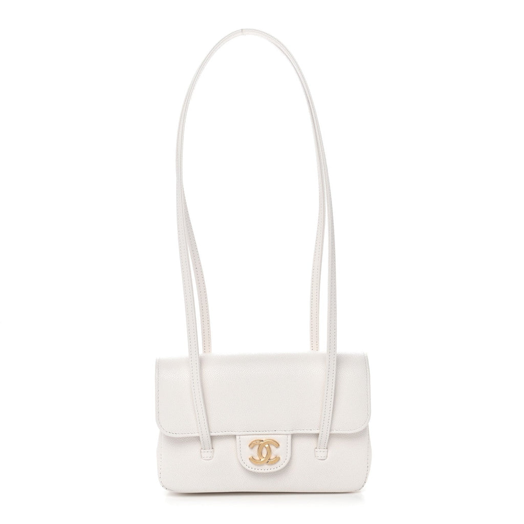 Shiny Caviar Mini Preppy Coco Shoulder Bag White