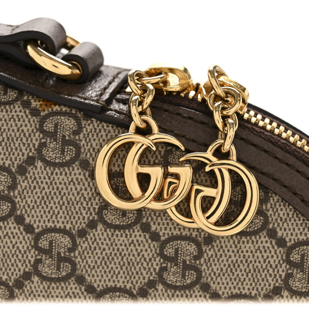 GG Supreme Monogram Textured Dollar Calfskin Web Small Ophidia Dome Shoulder Bag Beige Ebony New Acero