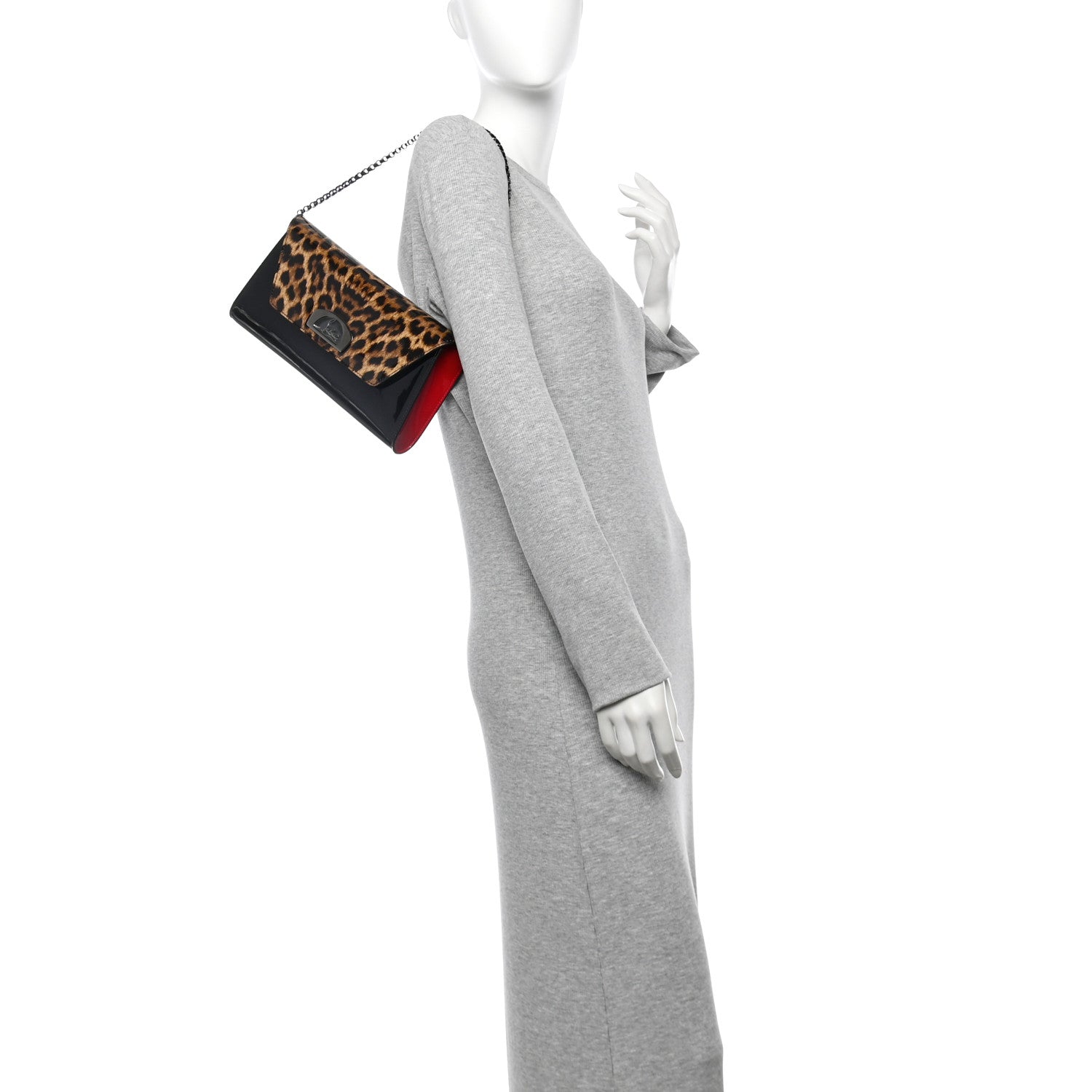 Patent Leopard Vero Dodat Clutch Brown