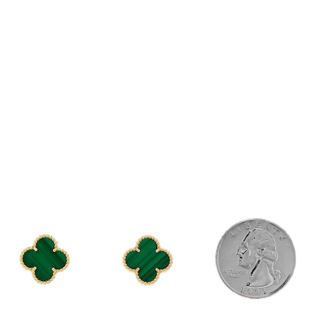 18K Yellow Gold Malachite Vintage Alhambra Earrings