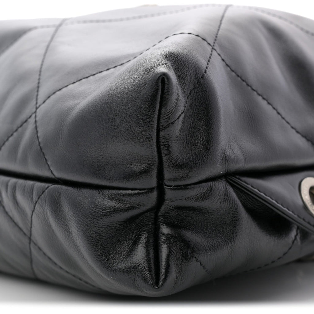 Shiny Calfskin Quilted Chanel 22 Backpack Black