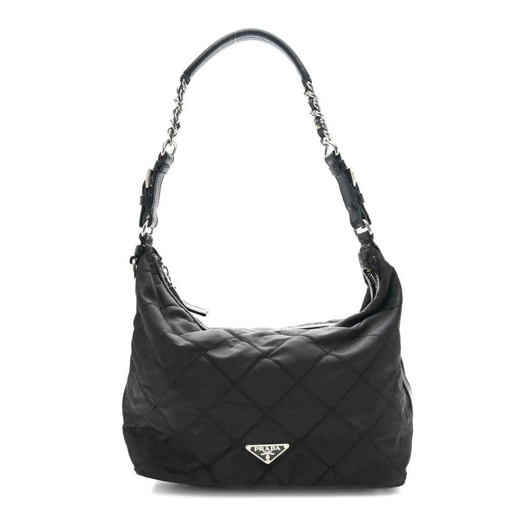 Tessuto Nylon Quilted Shoulder Bag Black