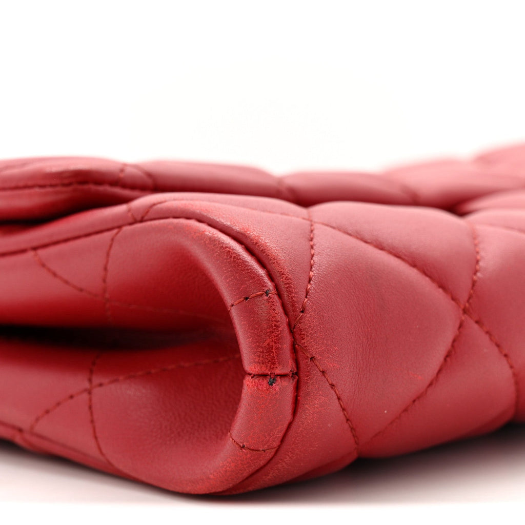 Lambskin Quilted Clutch With Chain Flap Red