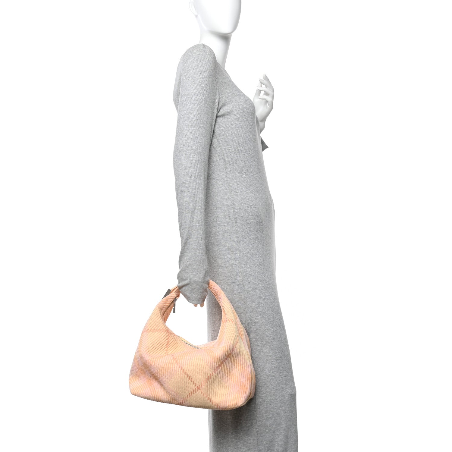 Canvas Knitted Check Medium Peg Duffle Bag Sherbert