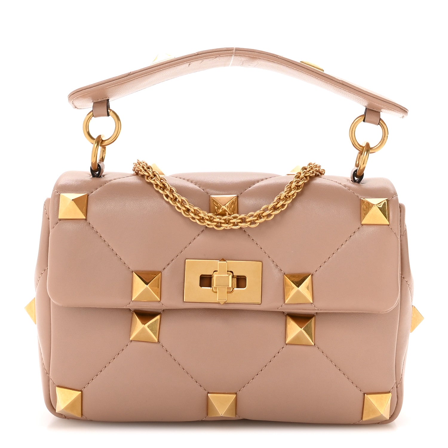 Nappa Medium Roman Stud Shoulder Bag Rose Cannelle