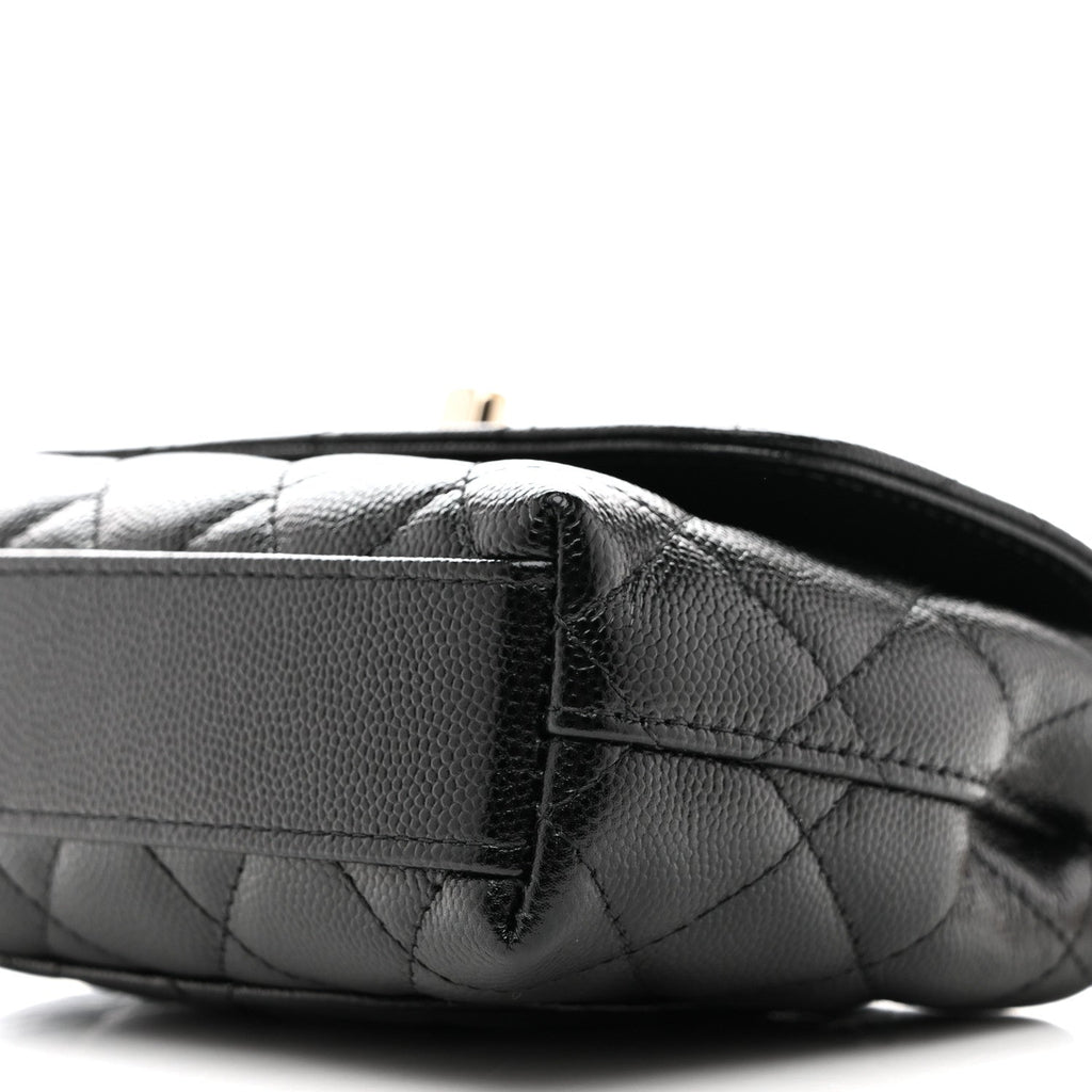 Caviar Quilted Coco Handle Clutch With Chain Black