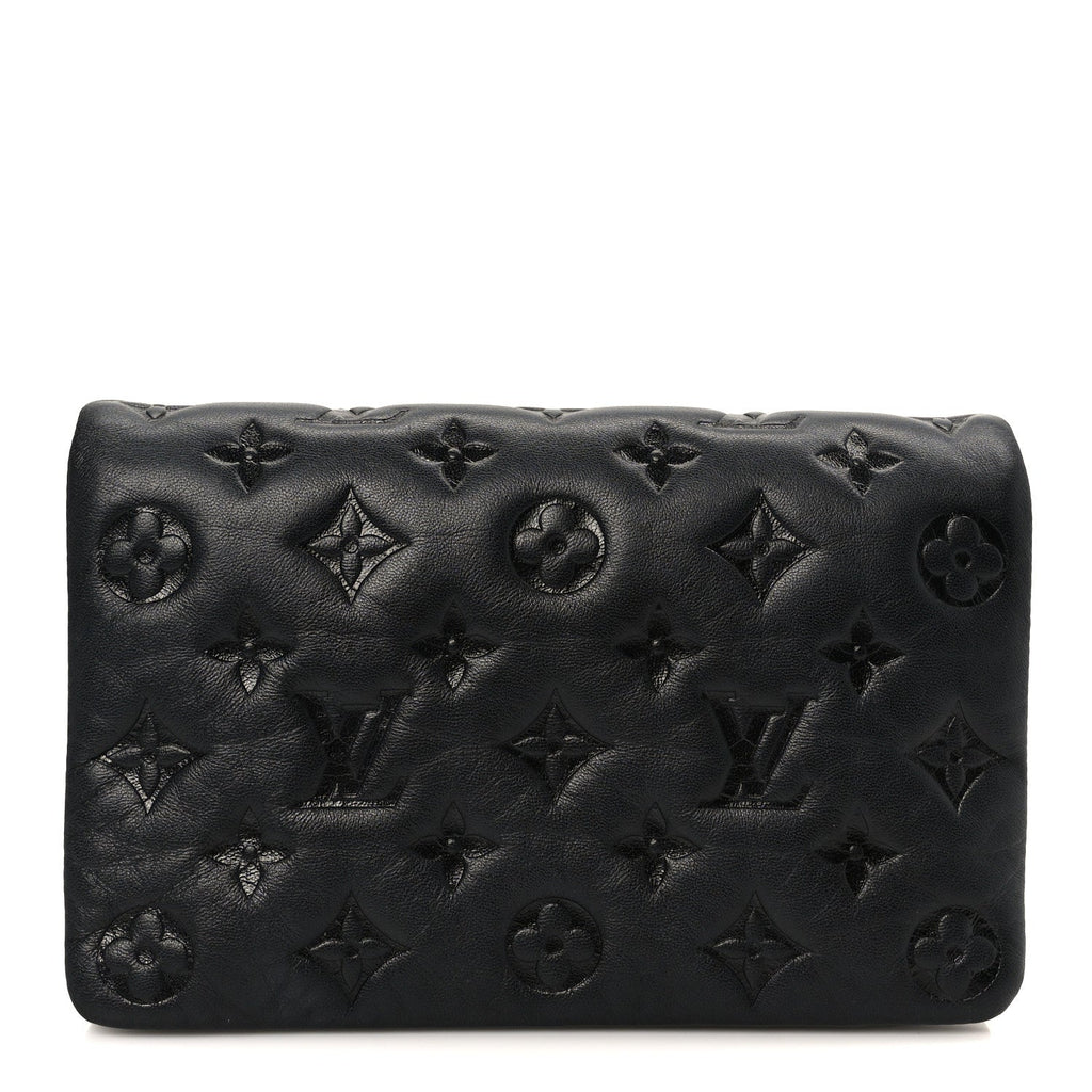 Lambskin Embossed Monogram Pochette Coussin Black
