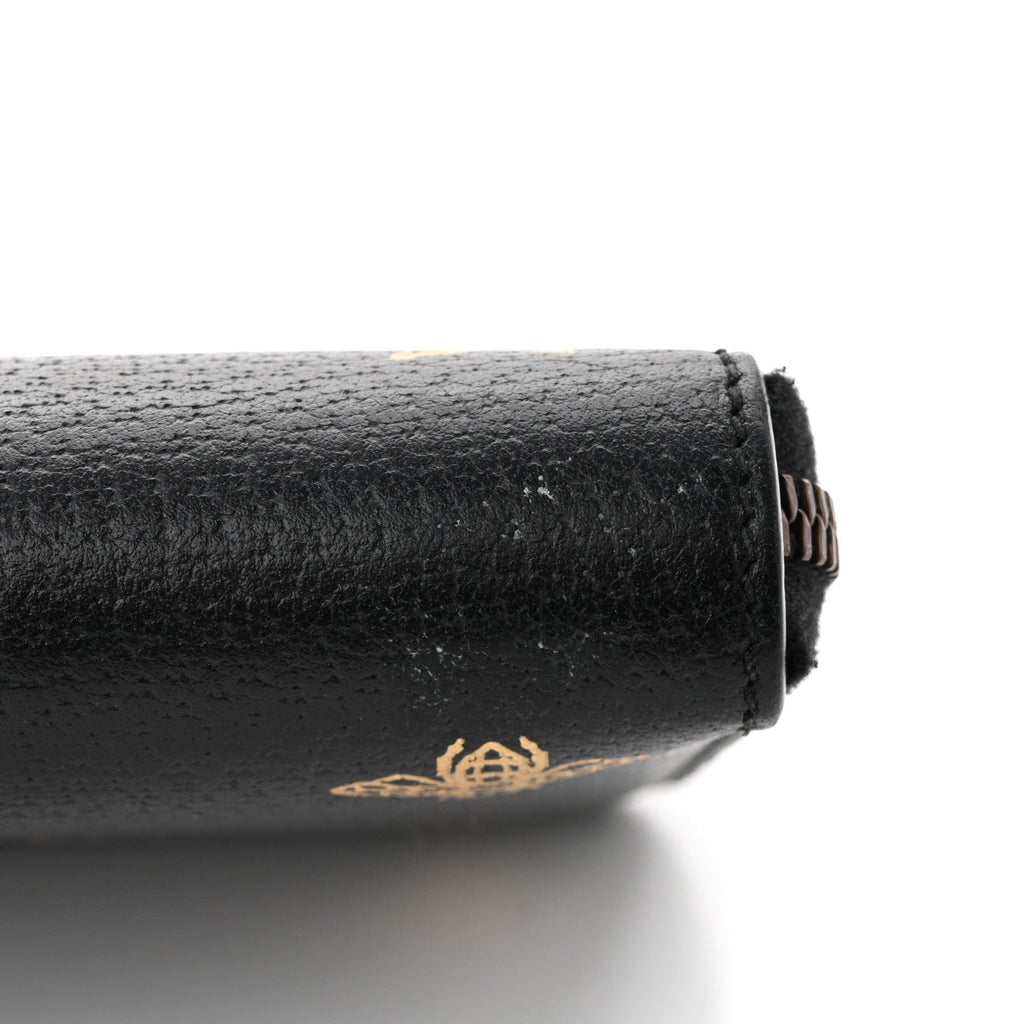 Dollar Calfskin Bee Star Zip Around Wallet Black