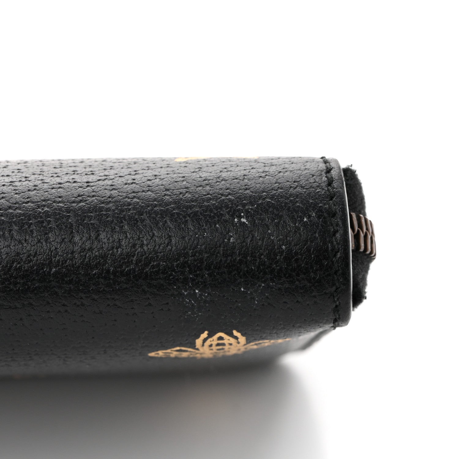 Dollar Calfskin Bee Star Zip Around Wallet Black