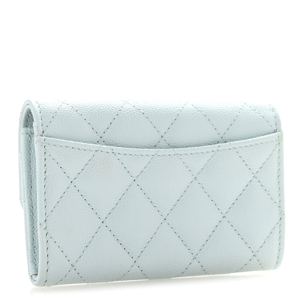 Caviar Quilted Flap  Holder Wallet Light Blue