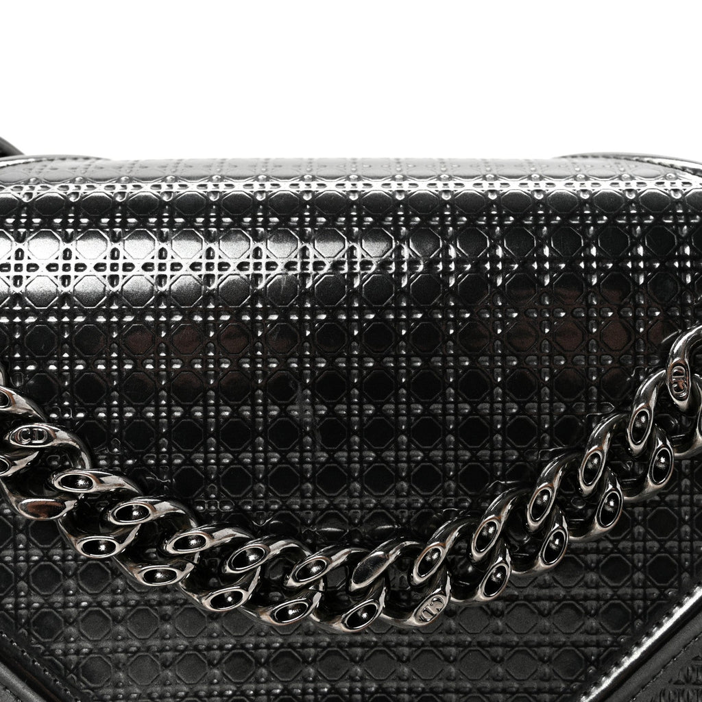 Metallic Patent Micro-Cannage Medium Diorama Flap Bag Onyx Black