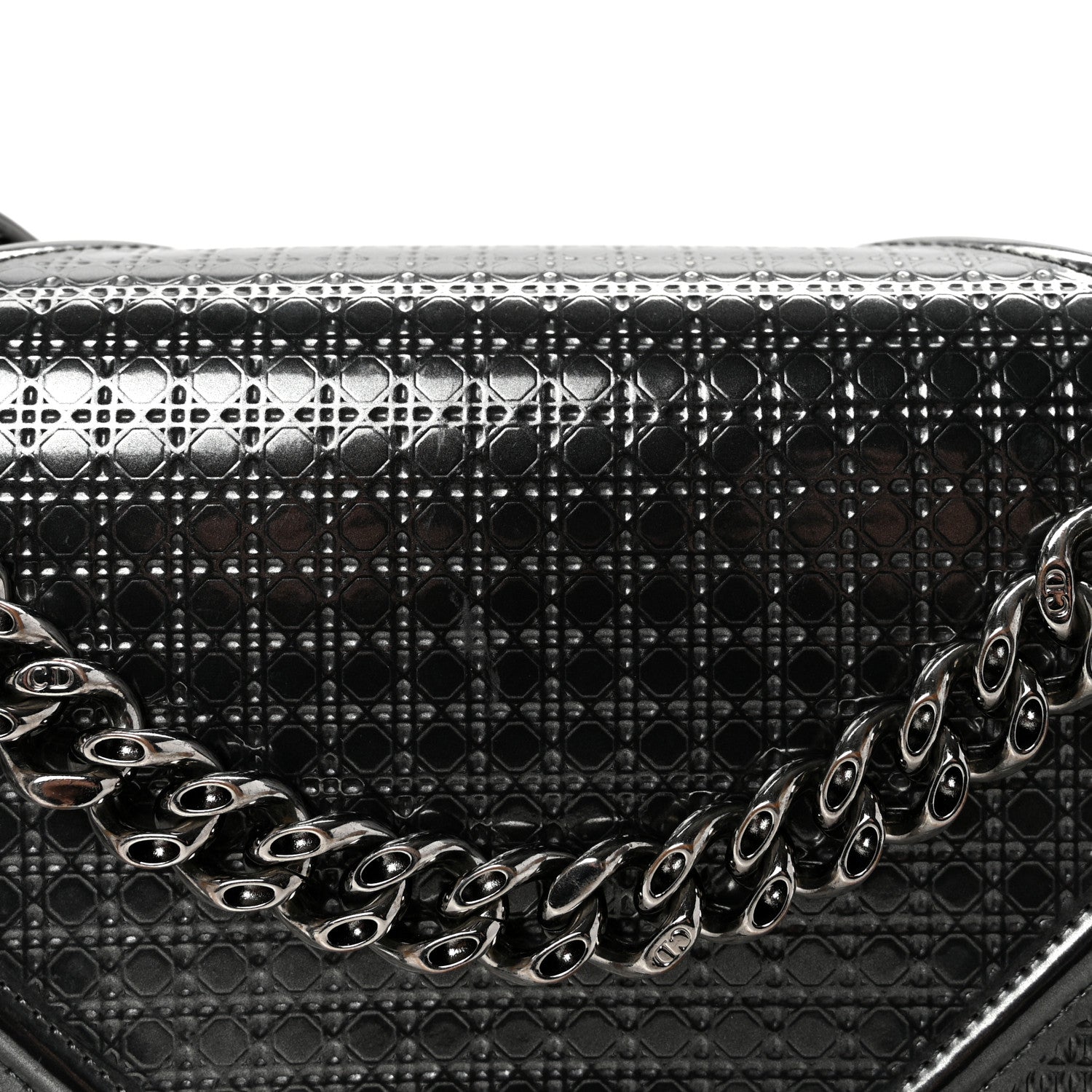 Metallic Patent Micro-Cannage Medium Diorama Flap Bag Onyx Black