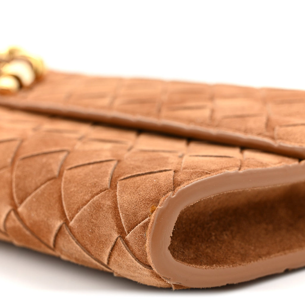 Suede Intrecciato Long Andiamo Top Handle Clutch Amber