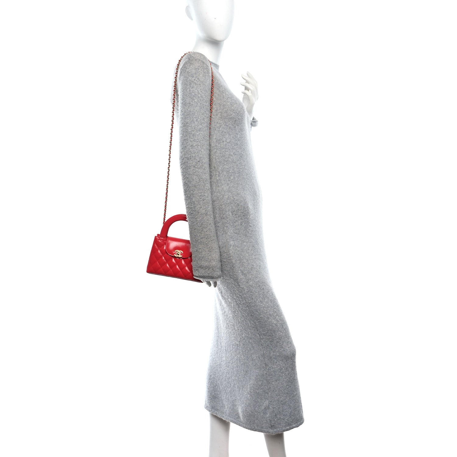 Shiny Aged Calfskin Quilted Nano Kelly Shopper Dark Red