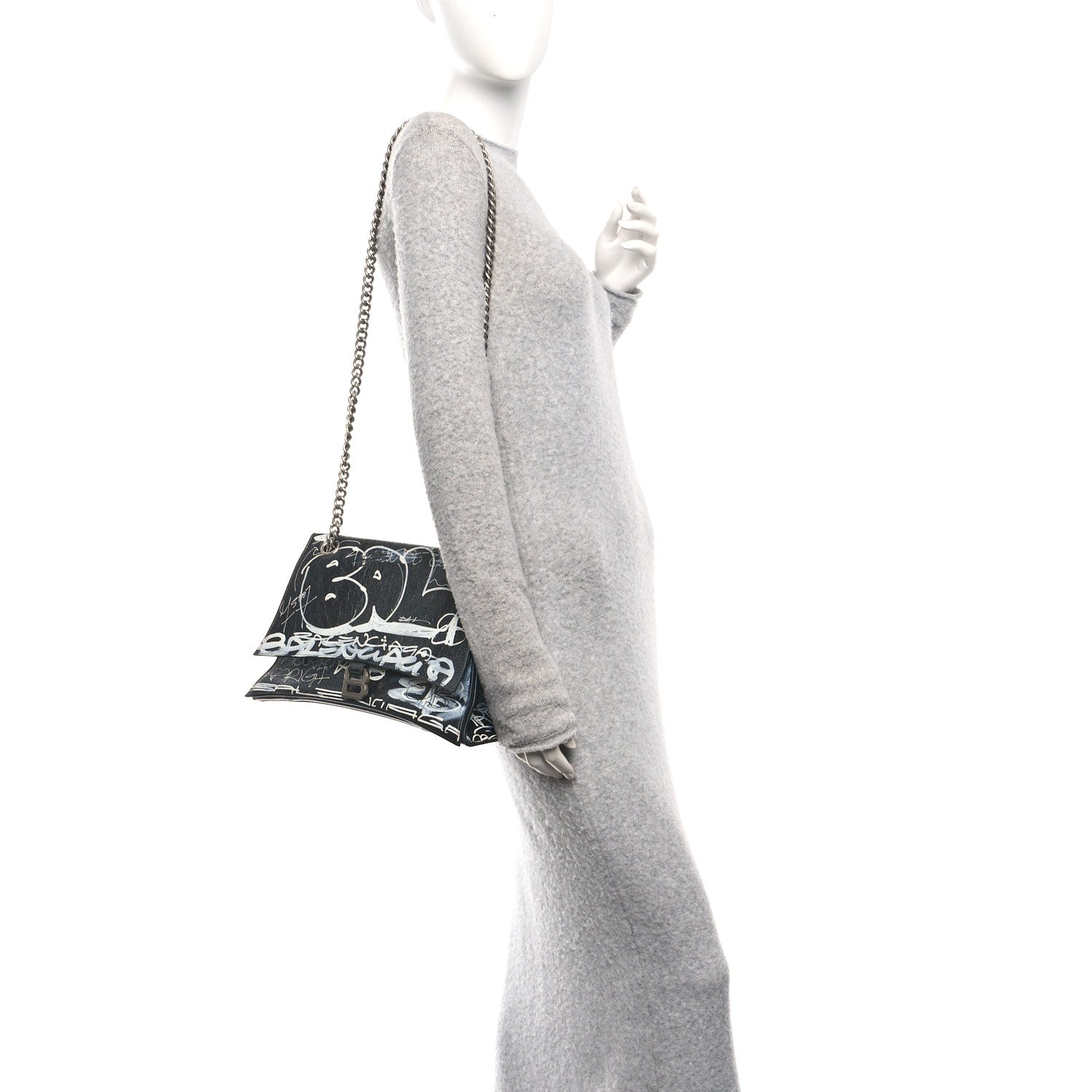 Agneau Arena Graffiti Medium Crush Chain Bag Black White